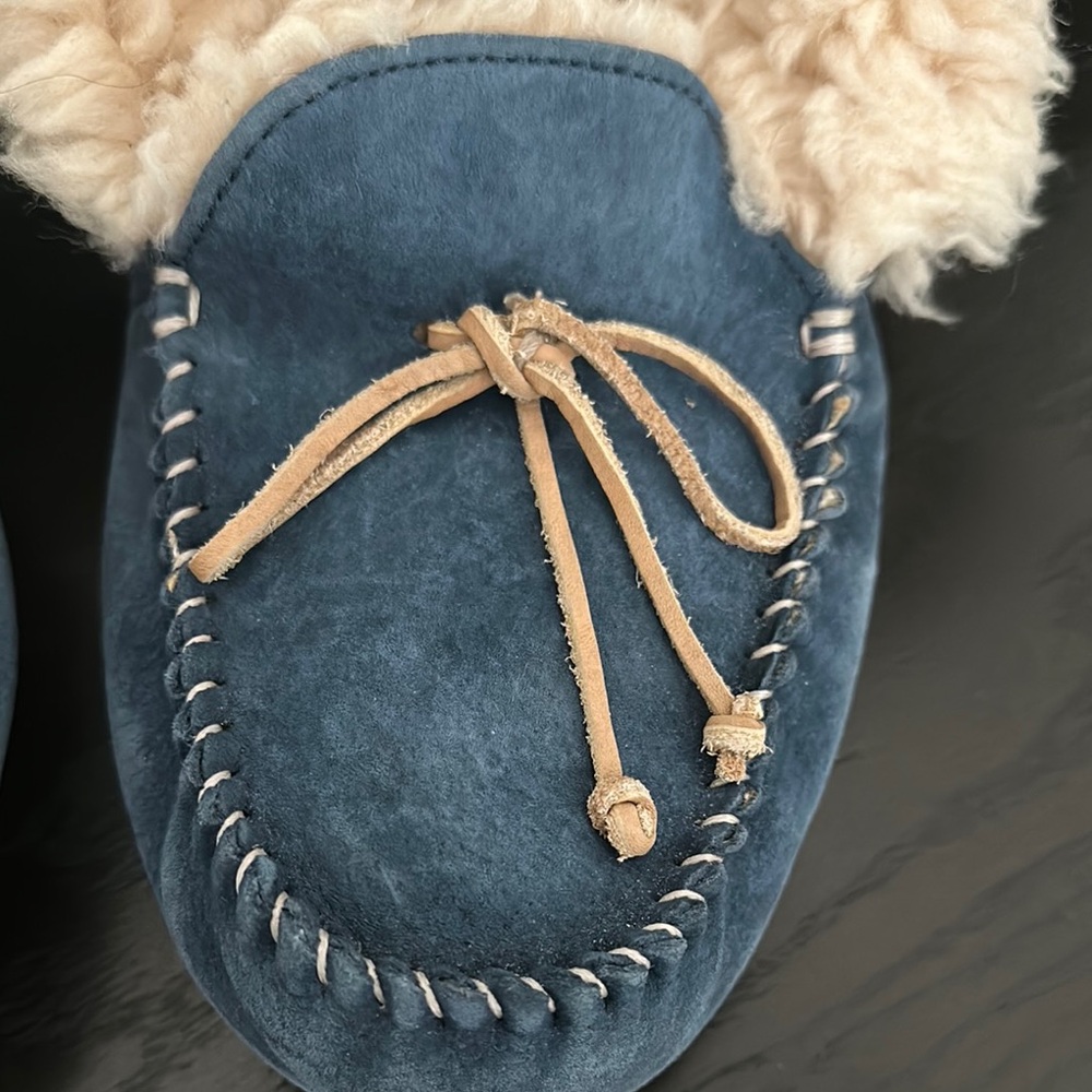 UGG Women's Blue Suede Slippers with Cream Fur - Picture 2 of 16
